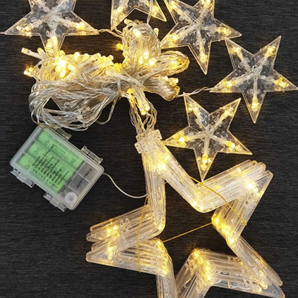 Julevindue lys dekoration LED stjerne gardin lys plug-in fjernbetjening varm hvid