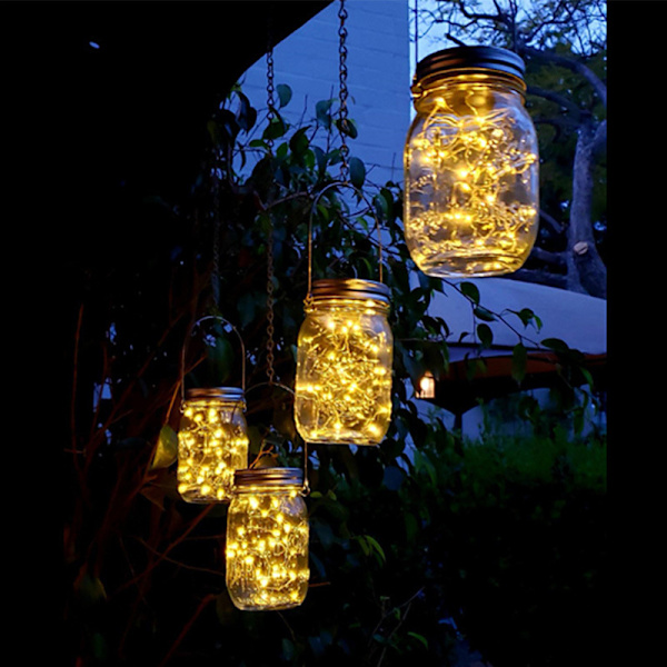 4 Pak Udendørs Solcellelamper 30LED Mason Jar Lys Solenergi