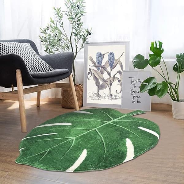 Lövmatta Bomull Golvskydd Lövform Halkfri Badrumsmatta Grön 60 x 90 cm