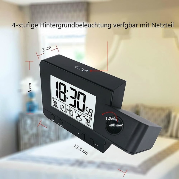 Infactory Radio Projection Alarm Clock: Projection Radio Alarm Clock, Termo/hygrometer, 2 Alarm Tim