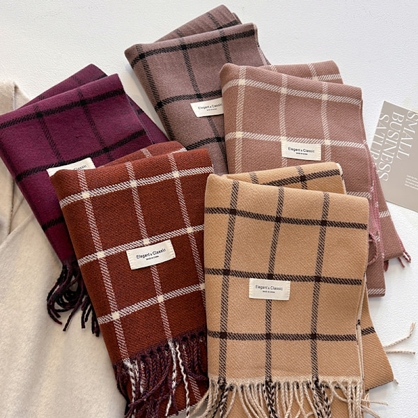 Vintervarm luksusmerke klassisk engelsk stil kvinneskjerf mote rutete dobbeltsidig skjerf frynser sjal pashmina dame 3