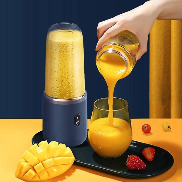 Blades Juicer Blender Med Juicer Cup och Lock Bärbar USB Uppladdningsbar Liten Frukt Juice Mixer Machine