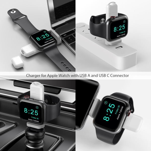 2 delar Apple Watch trådlös bärbar laddare för Apple Watch, iWatch USB -laddare Resrem Lättviktsmagnetisk snabbladdare för Apple Watch Seri