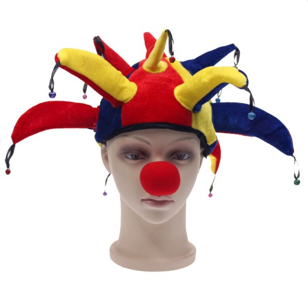 Maskerad dansdräkt rekvisita vuxen huvudbonader Barnens dag prestanda huvudbonader clown hatt set (hatt+röd näsdekoration)
