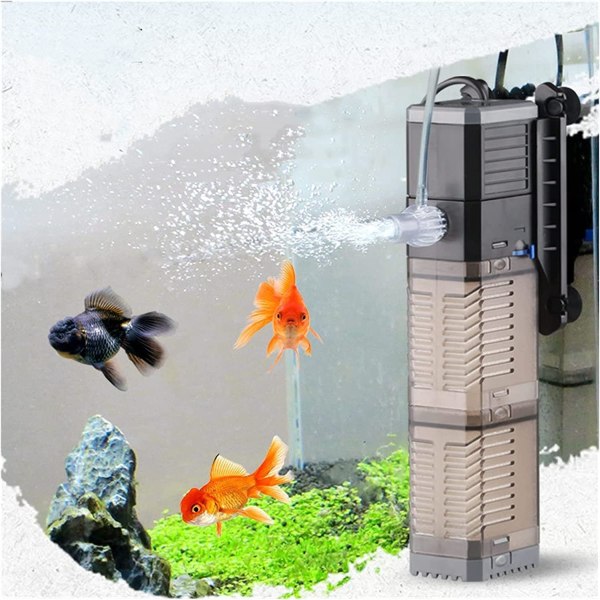 8W akvariefilter 4 i 1 internt filter, 600l/t nedsænket akvariepumpe oxygenbølgemaskine