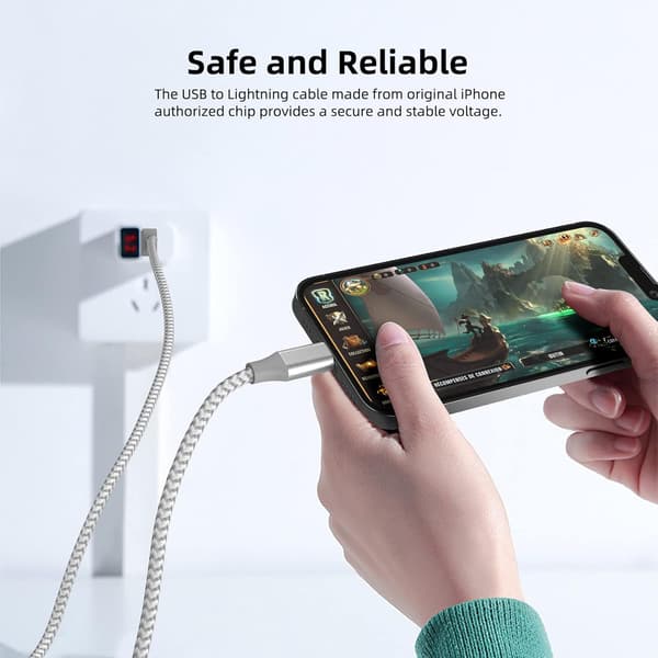 iPhone Laddare 3-pack, 3m Lightning Nylon Flätad Kabel Snabbladdning, Tålig Apple Laddningskabel