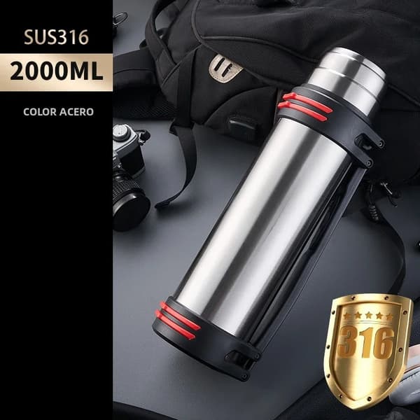 Silver 2000ML Stor Kapacitet Rostfri Stål Termosflaska för Utomhusresor, Håller Drycker Varma med 12–24 Timmar Termisk Isolering Silver 2000ml