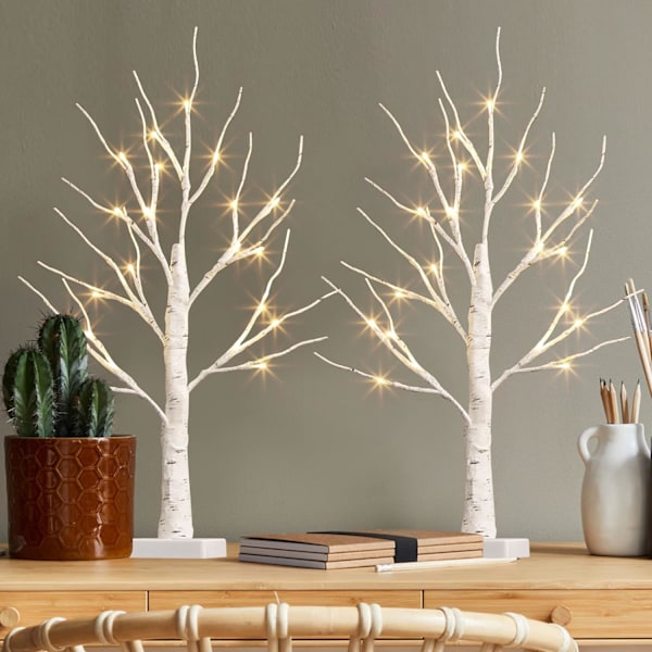 2 Pak Hvidt Juletræ med Lys 45cm Bord Birch Varmt Hvidt LED Batteridrevet 2pcs