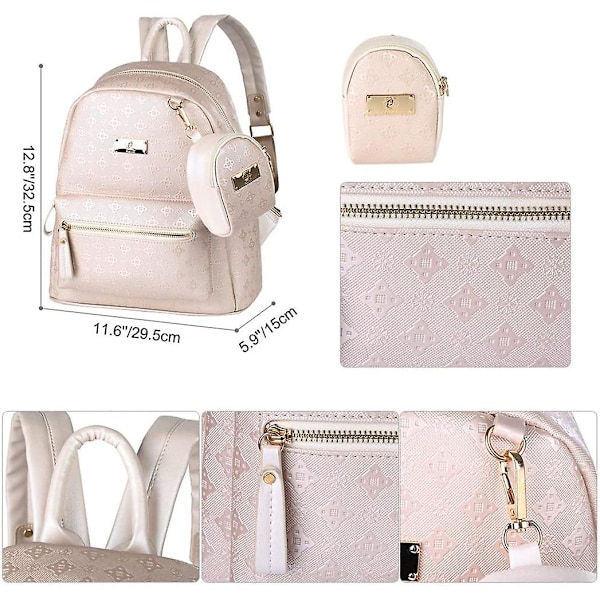 Ryggsäck Dam Elegant PU Läder Ryggsäck Flickor För Kvinnor Svart (d-583-a) Beige