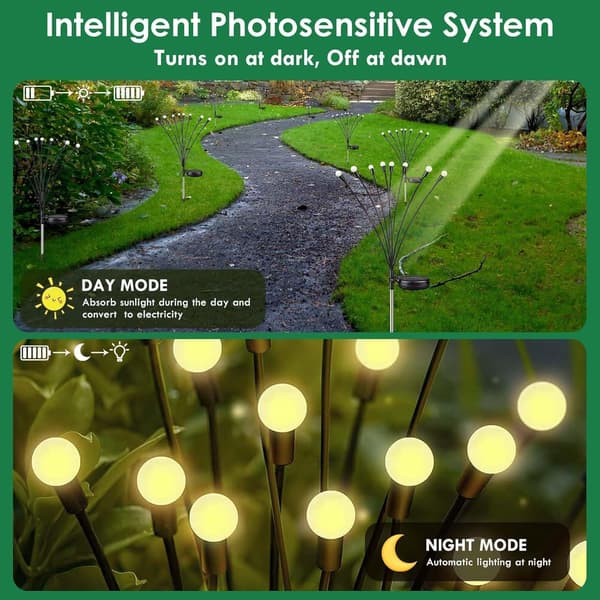 4-pak Solcellehavelys, 32 LED Firefly Solcellelys til Udendørs, Vandafvisende Svingende Solcelledrevne Havelys til Julepynt