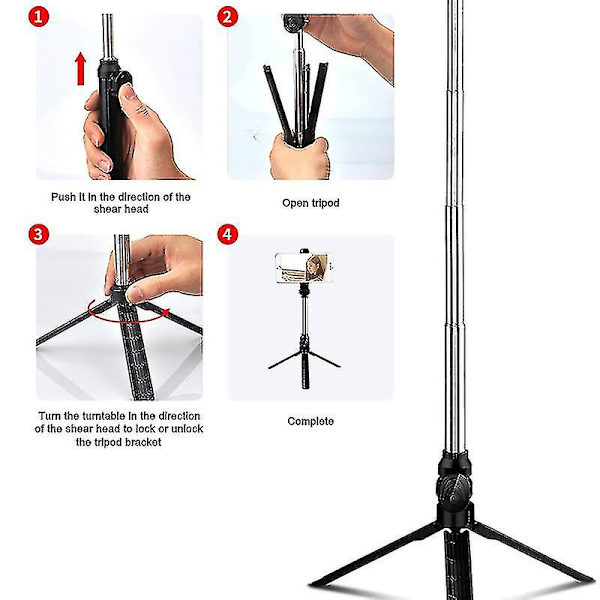 Selfie Stick Bluetooth Fjernbetjening Selvudløser Stativ Mobil Live Streaming Beslag Holder Hvid