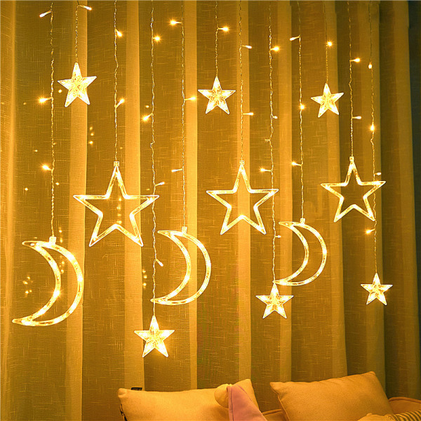 LED Solar Light String Star Moon Curtain Light Udendørs Garden Dekorativt lys (plug-in model 3,5 meter bred 220v spænding)