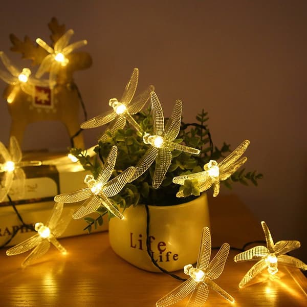 Solar Dragonfly Fairy Lights Solcelle Utendørslys 20 LED Dragonfly Lys Vanntette Dekorative Lys String Dragonfly Hage Lys Solcelle De 5m