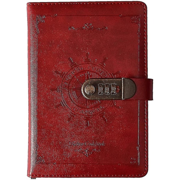 A5 vintage låsbar journal med roderdesign, 120 ark hemlig resedagbok för anteckningsbok, skrivblock i läder med pennhållare, kortplatser, person