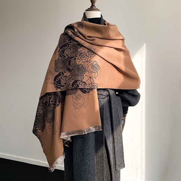 Ny Lyxig Design Vinter Tvåsidig Cashmere Jacquard Halsduk Hög Kvalitet Kvinnor Tjock Wrap Sjal Damernas Ull Pashmina Halsduk 3