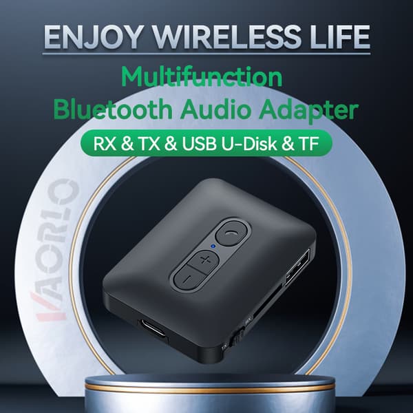 Bluetooth 5.4 lydsender/-mottaker med USB TF-kort 3,5 mm AUX-inngang, trådløs stereoadapter med mikrofon for bil-TV-PC