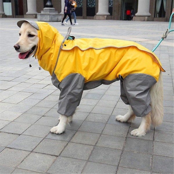 Gul regnjacka för hund med avtagbar luvtröja, kappa med dragsko (storlek：30)