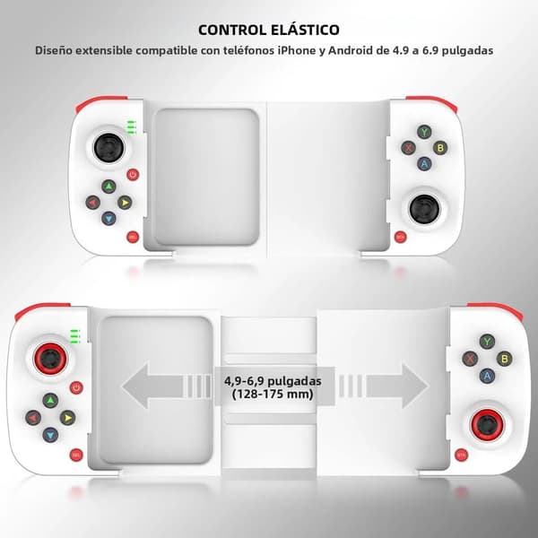 Hvit 3D Mobil Spillkontroller, Bluetooth 5.0 Joystick, Kompatibel med iOS og Android, Utrekkbar Gamepad