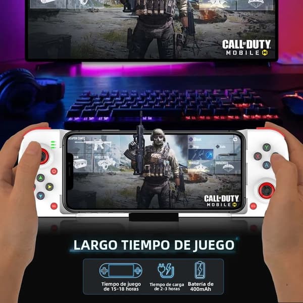 Hvit 3D Mobil Spillkontroller, Bluetooth 5.0 Joystick, Kompatibel med iOS og Android, Utrekkbar Gamepad
