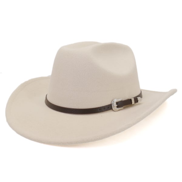 Western filt cowboy cowgirl hat til kvinder mænd bred skygge bælte spænde cowboy hat beige