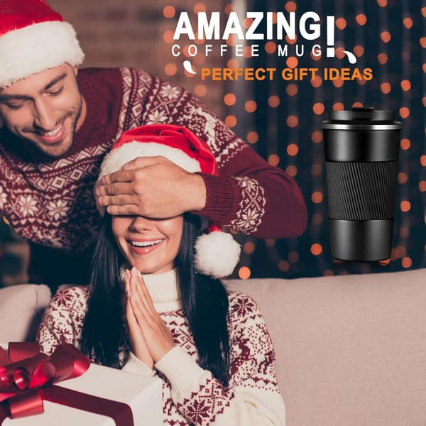 Kaffemugg för Resor, Dubbelväggig Isolerad Kaffetermos med Läcksäker Flip Isolerad Kaffemugg (Svart)