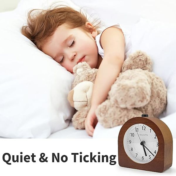 Mörk Trä, Batteridriven Morgonväckarklocka Snooze-Funktion Luminous Resa Trä Väckarklocka Tyst Icke-Tickande Analog Väckarklocka Händer Stigande S