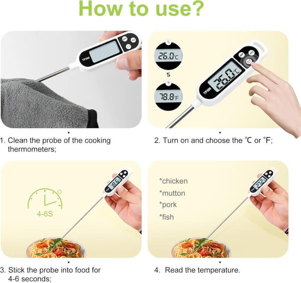 Matlagningstermometer, snabbläsande matlagningstermometer med lång sond och LCD-display, digital kökstermometer köttermometer för matlagning