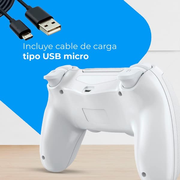 Hvid trådløs spilcontroller, kompatibel med PS4 / PS3 / PC / mobile enheder, dobbelt vibration, 6-akset bevægelse, LED-lys, berøringsplade, lydstik