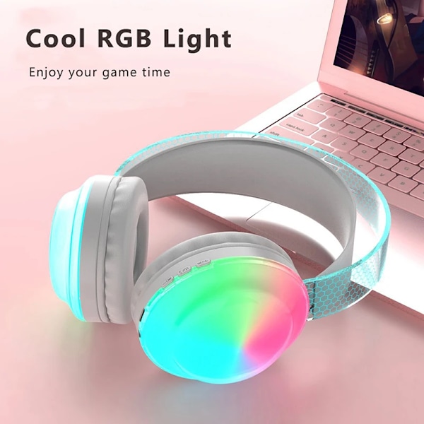 Trådlösa Över-Öron Hörlurar HiFi Tung Bas RGB Färgglada Hörlurar Med HD Brusreducerande Mikrofon För Spelheadset 6