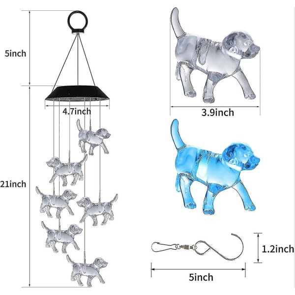 Schan Crystal Dog Solar Wind Chimes Utomhus färgskiftande Solar Mobile Lights Led Solar Powered Win