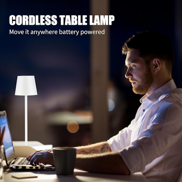 Langaton pöytälamppu USB-lataus Yksinkertainen työpöytälamppu Sisäänrakennettu 4600 mAh akku LED-akkukäyttöinen lamppu kosketusohjauksella Pöytälamppu (Valkoinen)