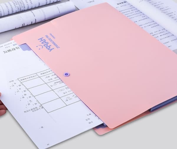A4 Mappe Let at Bære Med Metalknapper og 12 Rum Egnet til Kontor Hjem Skole (Pink) B