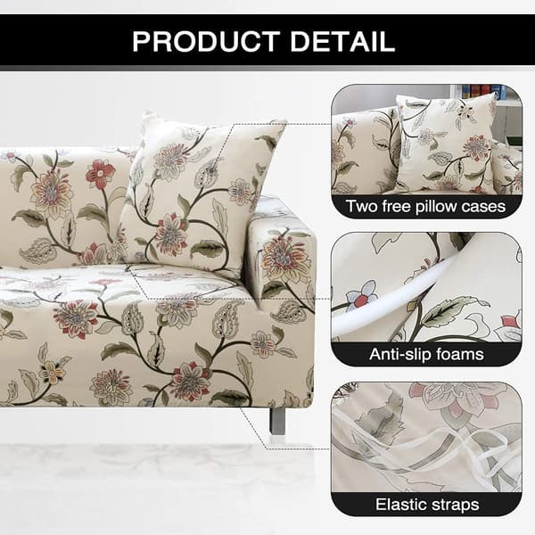 Trykt sofatrekk, elastisk sofatrekk, sofatrekk for 3-seters sofa (3-seters, New Blooming Flower)