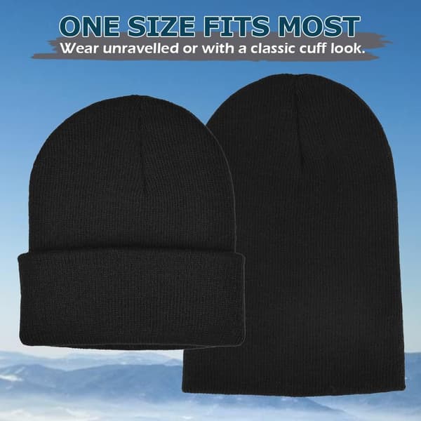 Stickad Mössa med Vikkant, 2-pack Unisex Klassisk Stickad Mössa Stretch Mjuk Tjock Varm Vinter Vardagsmössa Svart 2