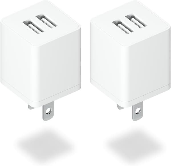USB-laddare 2-pack, 5V 2.1A dubbla USB-A-portar, kompatibel med iPhone, Android-telefoner, smartklockor