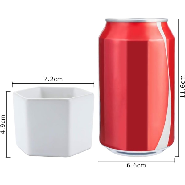 Set med 2 enkla vita kreativa keramiska små hexagonala suckulentkrukor med bambuträbricka, geometrisk kaktusväxtställ behållare för hemmet skrivbord flik