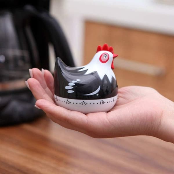 Tegneserie kylling timer. Høne timer. Tegneserie timer. Køkken timer idé, kan bruges til at lære timing, sort Black