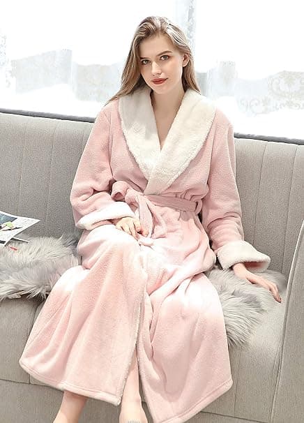 One Piece Dame Lang Morgenkåbe Varm Vinter Flanell Morgenkåbe (Grå)