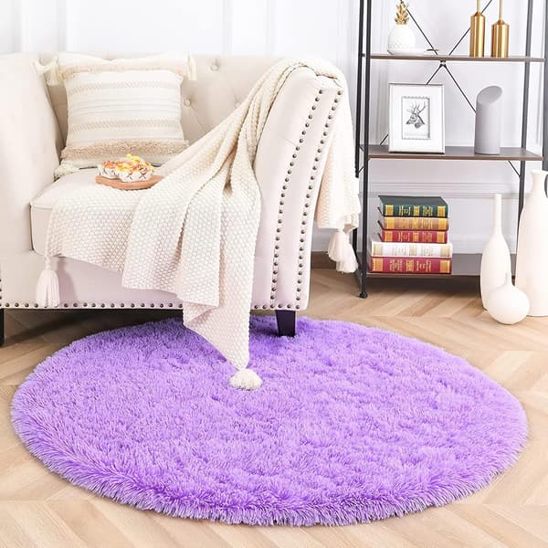Rund Fluffig Matta Mjuk Fluffig Matta för Sovrum (Lila, Ø 100 cm Rund)