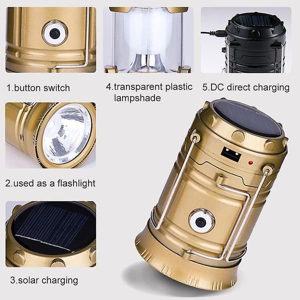 Multifunktionell utomhuscampinglampa Uppladdningsbar bärbar sol