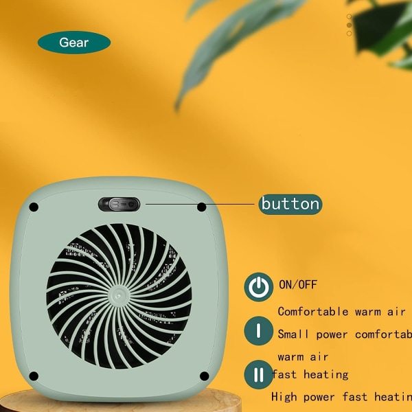 Minivarmer Rask elektrisk oppvarming 2 viftehastigheter 1000W Justerbar termostat Kontorhusvarmer Håndvarmer
