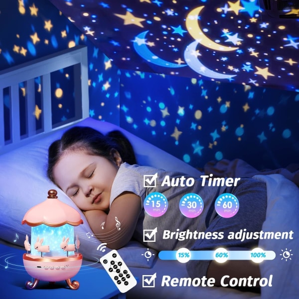 Nattljus för barnrumsinredning, 72 ljuslägen Ljudmaskin Baby Nattljus Stjärnljus för sovrum, White Noise Nattljus för barn för sovrum, Rem