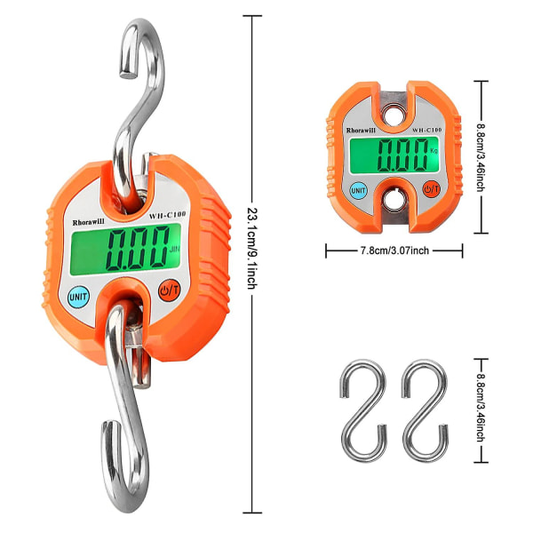 Bagageskala Kranvægt 150kg Dobbelt Præcision Elektronisk Digital Krogvægt Mini Lcd Ring Hængende Vægt Bagageskala (orange)