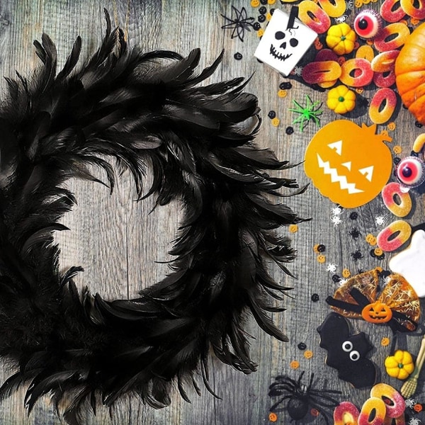 16" naturlig svart fjäderdräktkrans, halloween ytterdörr dekoration Trick of Treat Spooky Scen Party Favors Unik