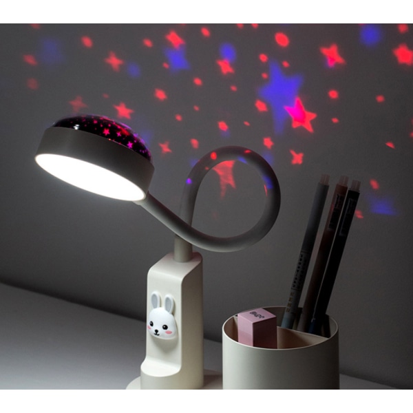 Hvid, bordlampe til børn, arbejdsbordlampe med penneholder, sengelampe med automatisk farveskift, dæmpbar genopladelig LED-læselampe til børn