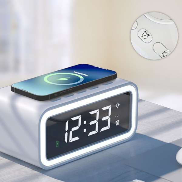 Desktop Soveværelse Mobiltelefon Trådløs Oplader Smart Vækkeur Sengelampe Natlampe Ny 15w Trådløs White