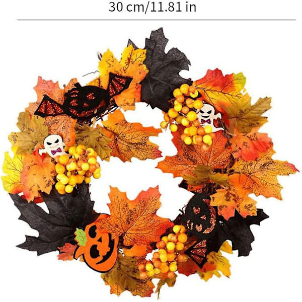 Efterårs Kunstig Krans Halloween Dørkrans Med Lønneblad Græskar Hængende Pynt Halloween Fest Tilbehør