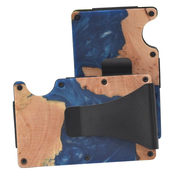 Anti-Degaussing Anti-förlorat harts Smart Rfid AirTag plånboksklämma i trä, kunglig blå