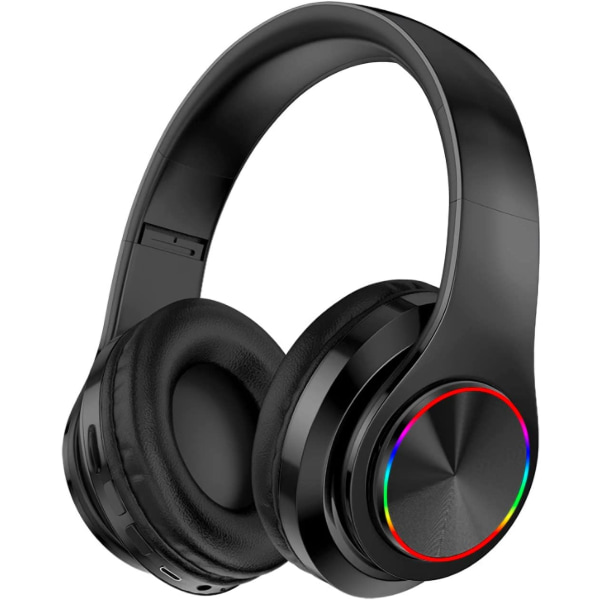 Trådlösa Bluetooth hörlurar - Färgglada lampor/hopfällbara/stor batterikapacitet (svart 1)