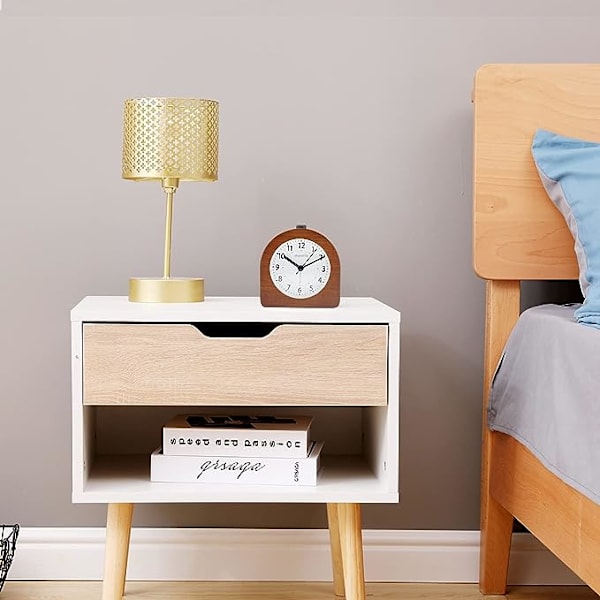 Mörk Trä, Batteridriven Morgonväckarklocka Snooze-Funktion Luminous Resa Trä Väckarklocka Tyst Icke-Tickande Analog Väckarklocka Händer Stigande S